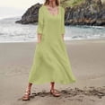 thumbnail image 4 of Mejor Belleza Women's cotton linen dresses summer midi dresses with pockets Mejor Belleza Vestido boho;Vestidos largos de playa;Flowy with ruffled hem, 4 of 7