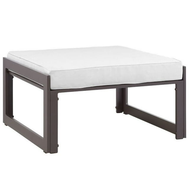 Hawthorne Collection Outdoor Patio Ottoman in Brown and White