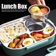 thumbnail image 2 of 4‑Grid Portable Bento Box,Stainless Steel Lunch Box,the Lid Contains Spoons and Chopsticks,Food Storage Container for Adult[Green], 2 of 7