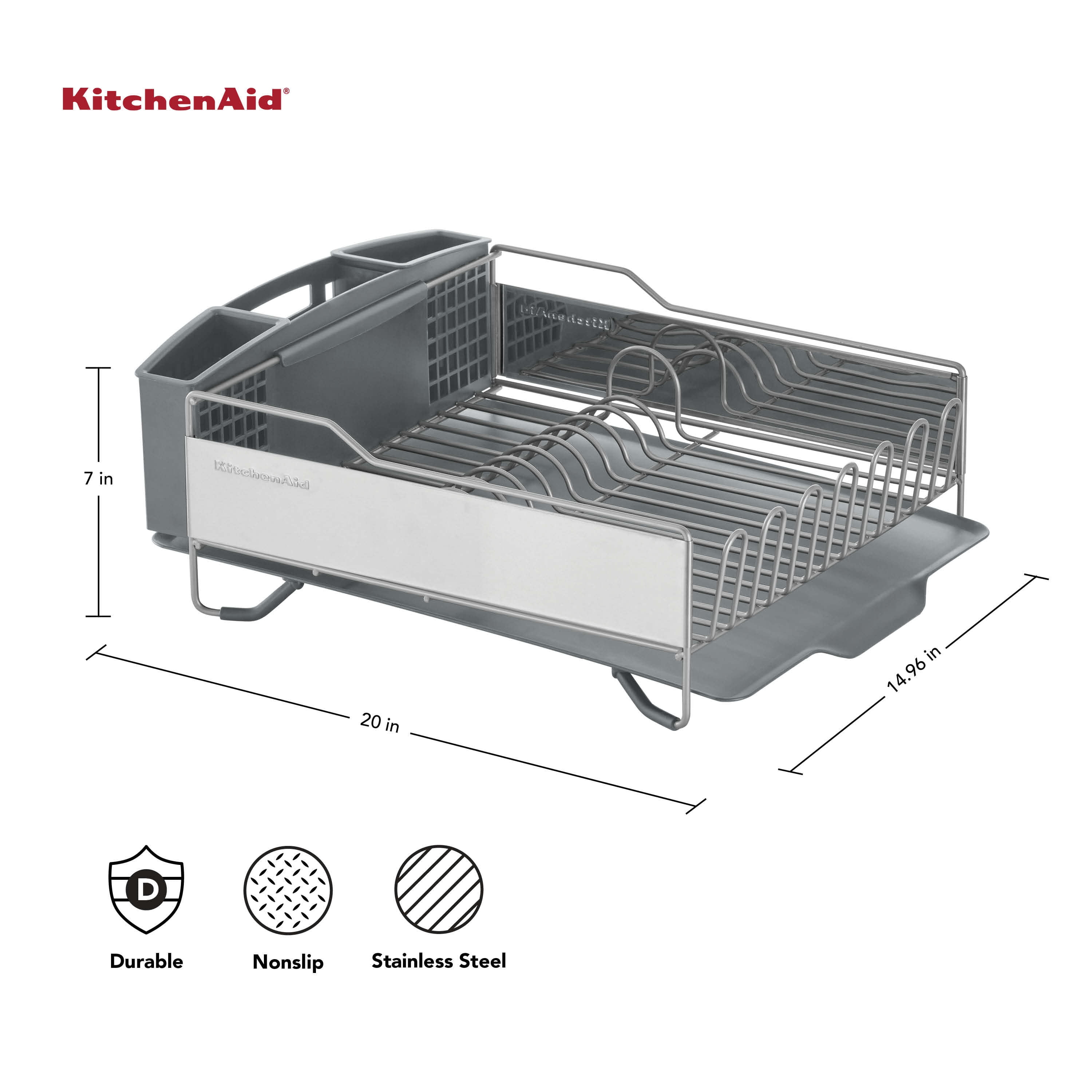  KitchenAid Full Size Compact to Full Capactiy Expandable Rust  Resistant Dish Rack, with Self Draining Angled Drainboard and Removable  Flatware Caddy, 24-Inch, White: Home & Kitchen