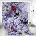 thumbnail image 7 of SDJMa Halloween Shower Curtain and Rugs Bathroom Sets, 4 Pcs Skull with Flower Bath Decor,Waterproof Tub Curtains Mats/U-Shape Rug Toilet Cover Hooks, 7 of 7