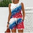 thumbnail image 4 of WTOBBY Women's Summer Color Block Print Two Piece Set Vest Sleeveless Top and Shorts Outfit Retro Style for Casual Fashion and Independence Day Themes ,Hot Pink M, 4 of 6
