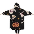thumbnail image 2 of Oversized Wearable Blanket Hoodie,Playful Halloween Ghosts Pattern Sherpa Blanket Hoodie with Super Pockets,Super Warm Fuzzy Pullover for Women & Men, 2 of 6