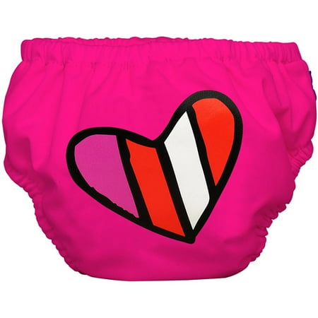 Charlie Banana 2-in-1 Swim Diaper & Training Pants, Red Petit Heart on Hot Pink (Choose Your Size)