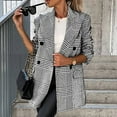 thumbnail image 2 of IROINNID Women's Blazer Coat Long Sleeve Plaid Peak Lapel Surplice Neck Outwear, Leisure Business Attire Plaid Cardigan Coat, 2 of 9