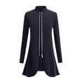 thumbnail image 7 of Full Zip Long Jacket for Women Fall Spring Winter Outwear No Hood Casual Mid-length Sweatshirt Coat with Pocket (XL, Navy), 7 of 7