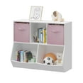 thumbnail image 5 of Kids Toy Storage Organizer with Bookcase, Kids Bookcase with 2 Drawers, Wooden 5 Cubby Bookcase Toy Cabinet for Kids Room, Playroom, Kindergarten, Nursery, 5 of 9