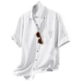 thumbnail image 3 of KTMKH Men's Cotton And Linen Solid Color Lapel Short Sleeved Casual Jacket, 3 of 7