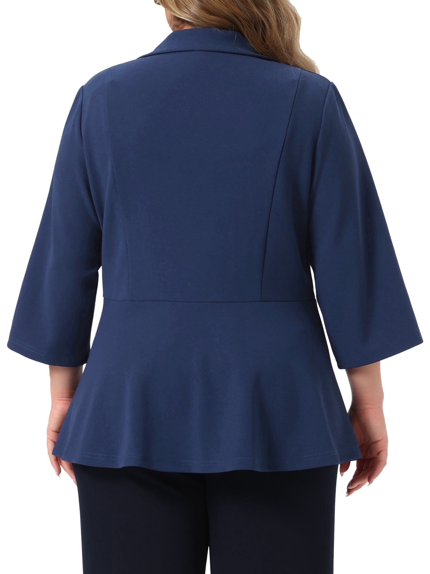 DARING DIVA Women's Plus One Button 3/4 Sleeve Peplum Blazer 2X Navy Blue
