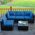 thumbnail image 3 of Costway 5PCS Patio Rattan Furniture Set Cushioned Sofa Chair Coffee Table Navy, 3 of 10