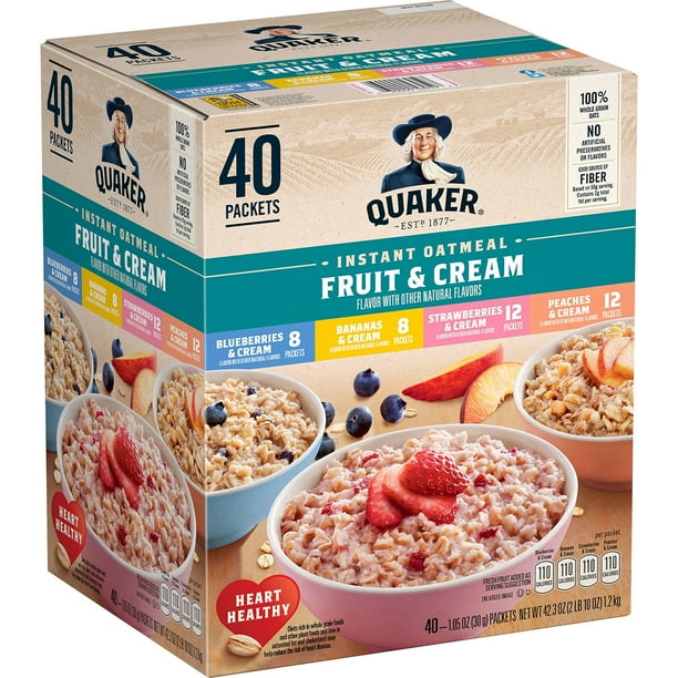 Quaker Instant Oatmeal Fruit & Cream, Variety Pack (40 pk.) Walmart