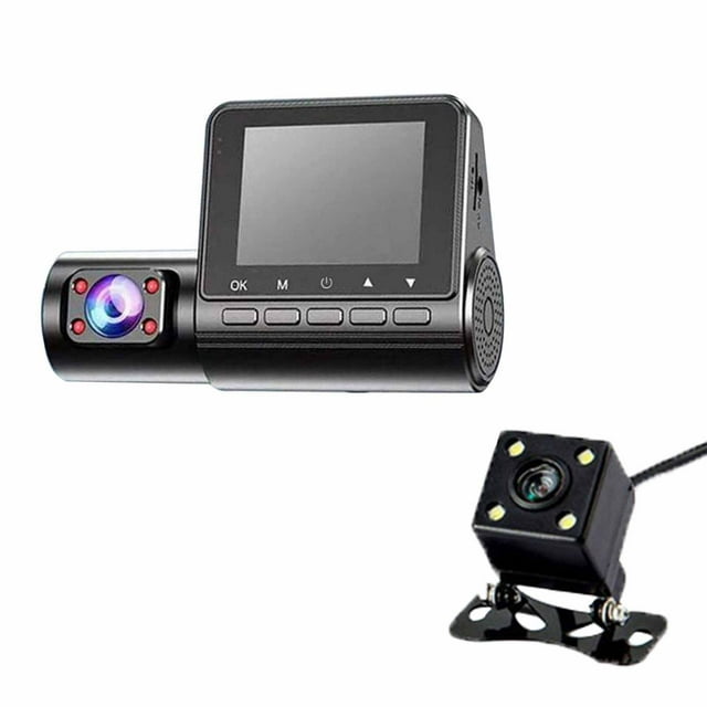 Night Vision Dash Cam 2.4Inch Ips Screen 1080P Highdefinition Night Vision Vehicle Front Interior and Rear Lenses Wideangle Recording Loop Recording Driving Recorder