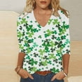 thumbnail image 2 of VALMASS St Patrick's Day 3/4 Sleeve V Neck Shirts Women Casual Cute Print Tee Plus Size Pullover Tops (S, White), 2 of 5