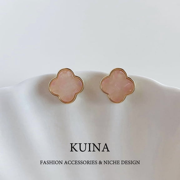 Pink clover earrings light luxury senior sense of temperament atmosphere sterling silver needle ladies earrings niche delicate ear jewelry