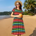 thumbnail image 4 of Balery Mexican Leopard Serape Blanket Stripes Pattern Womens Dresses Loose Short sleeve Sundresses Swimsuit Coverup 2025 Summer Casual Dress for Women - A-Line Swing Dress, 4 of 6