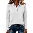thumbnail image 2 of Hsovts Women's Preppy Collared Polo Shirt Long Sleeve Cotton Solid Button‑Front Shirts Tops Various Colors All‑Season Styling Gray S, 2 of 5