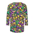 thumbnail image 4 of Xdegoge Mardi Gras Shirts for Women Glitter Print Green Purple 3/4 Sleeve Loose Fit Crew Neck T-Shirt Carnival Party Top, 4 of 6