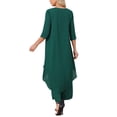 thumbnail image 3 of Women's 2 Piece Chiffon Sets Summer Dressy Pantsuits High Low Top Pants Set Formal Wedding Guest Outfit S Dark Green, 3 of 6