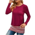 thumbnail image 1 of RXIRUCGD T-shirt Femme Col Rond Extensible Ample Rayé Patchwork, Rouge, Taille: m, 1 of 3