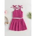 thumbnail image 2 of ZAXARRA 2Pcs Kids Girls Summer Outfits, Tie Shoulder Solid Color Cami Tops + Mini Pleated Skirt Set, 2 of 9