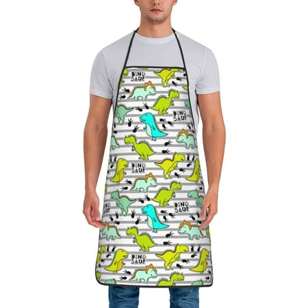 

Xecao Funny Dinosaurs on Stripes Print Funny BBQ Chef Aprons for Men Women Adjustable Kitchen Cooking Aprons with Pocket Waterproof Oil Proof No Pilling Fading