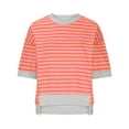 thumbnail image 5 of Clearance! Delayuji Womens Short Sleeve Tops Casual Round Neck Short Sleeved Striped Color Blocked Hem Off Shoulder Fashionable Pullover T Shirt L Red, 5 of 5