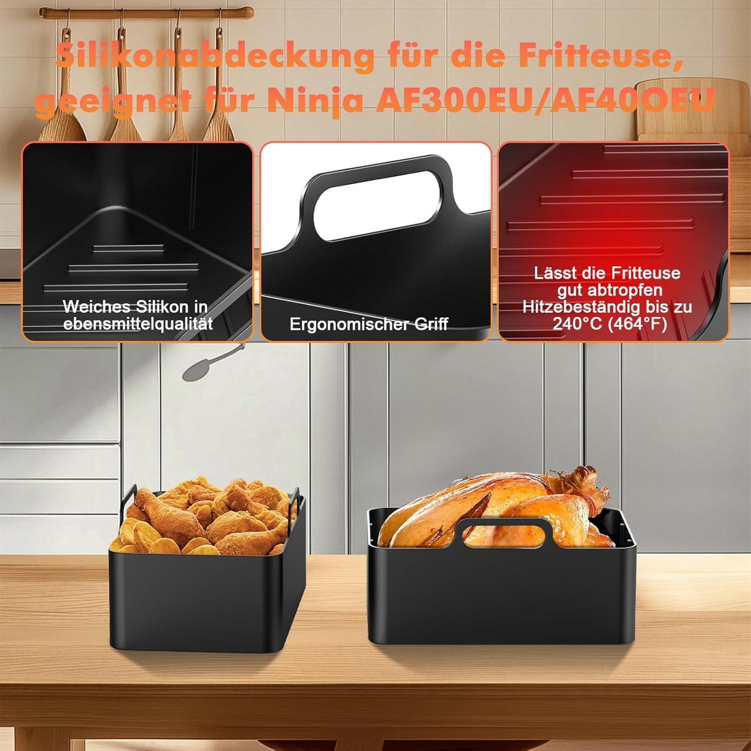 18-Piece Air Fryer Accessories Set | Dual Silicone Inserts for Simultaneous Cooking | 304 Stainless Steel, Dishwasher Safe | Compatible with Ninja, Philips, Princess 7.6L-9.5L Air Fryers