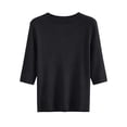 thumbnail image 4 of Sillenn Women's Crew Neck Elbow Length Sleeve Knit Seamless T-Shirts Soft Lightweight Basic Pullover Sweater Casual Loose Fit Shirts Basic Tee Shirts Summer Dressy Casual T-Shirts Black L, 4 of 9