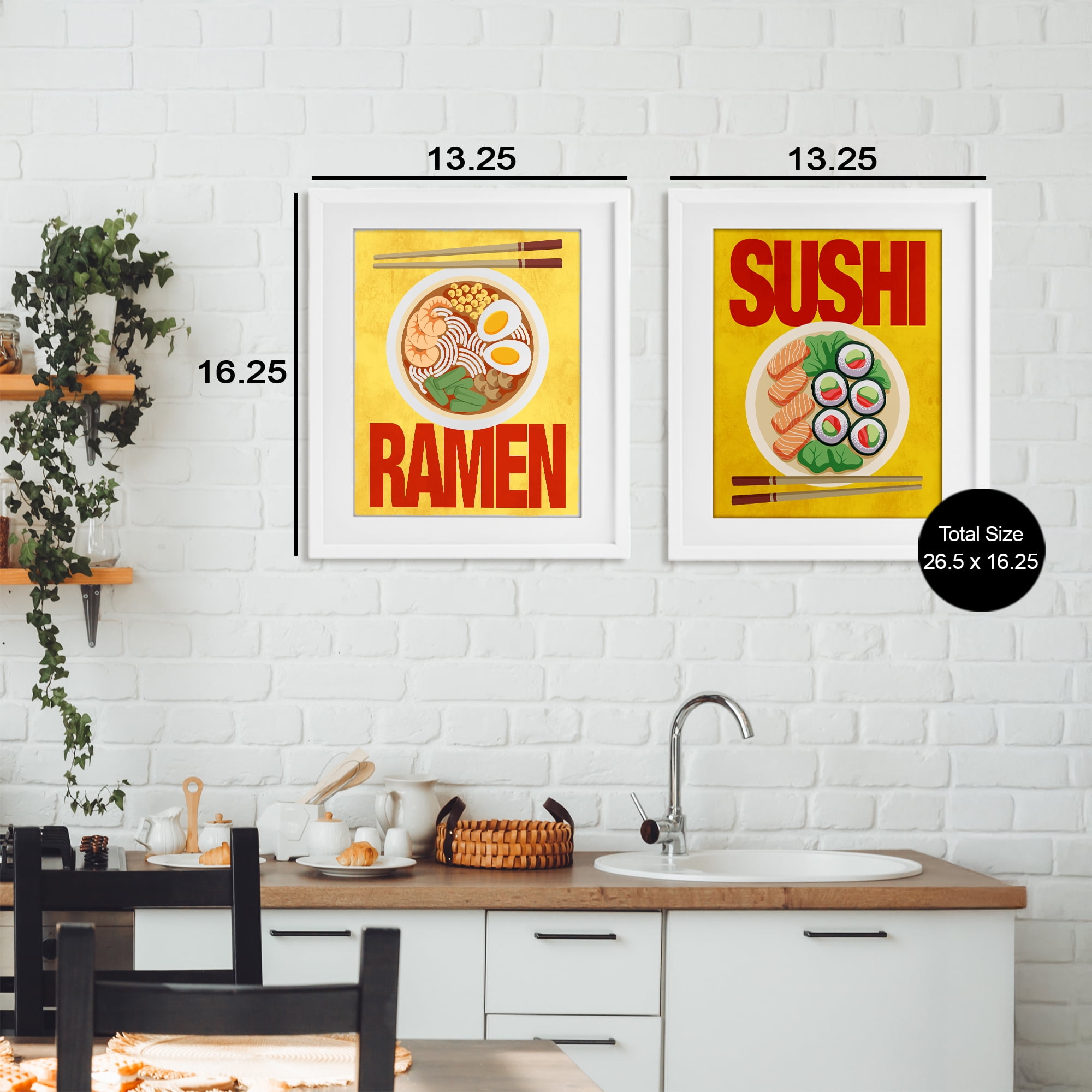 Stupell Industries Ramen & Sushi Japanese Cuisine 2 Piece White Framed Print Under Glass Set, design by Marcus Prime