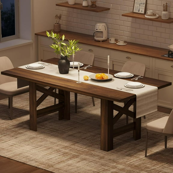 71" Farmhouse Dining Table for 6-8, Large Wooden Table with Thick Frame and Stable Triangular Legs for Kitchen or Office