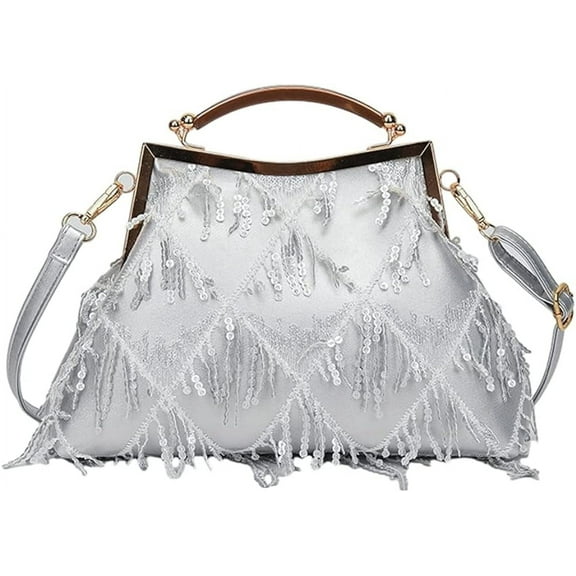 Kukuzhu Women Evening Bag Tassels Clutch Bag Vintage Sequin Clutches Purses Crossbody Shoulder Handbags for Wedding Party
