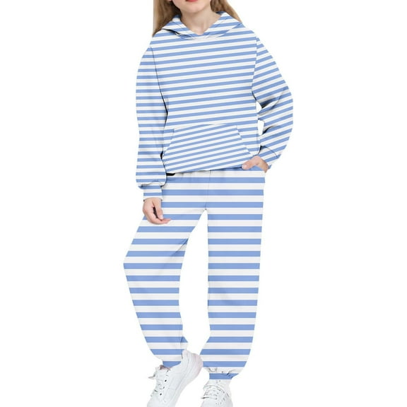 Nskgu Boys Girls Sweatsuit Striped Printed 2 Piece Sweatsuits for Teens Kids Sweatshirts and Jogger Sweatpants Sweat Set