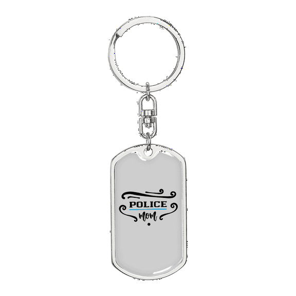 Police Mom Stainless Steel or 18k Gold Premium Swivel Dog Tag Keychain