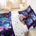 thumbnail image 4 of Feelyou Dreamy Moon Dragon Bedding Comforter Set for Kids, Galaxy Floral Flower King Bedding Sets, Blue Pink, Polkadot Reversible, 7 Pieces, 4 of 7