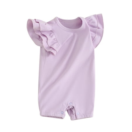 

Mioliknya Baby Girls Jumpsuit Fly Sleeve Crew Neck Solid Summer Romper