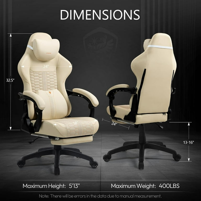Dowinx Gaming Chair Big and Tall with Dual-Point Massage Lumbar Support, Video Game Chairs for Adults with Footrest, Ergonomic Computer Chair High Back 360° Swivel, PU Leather Recliner 350LBS, Ivory