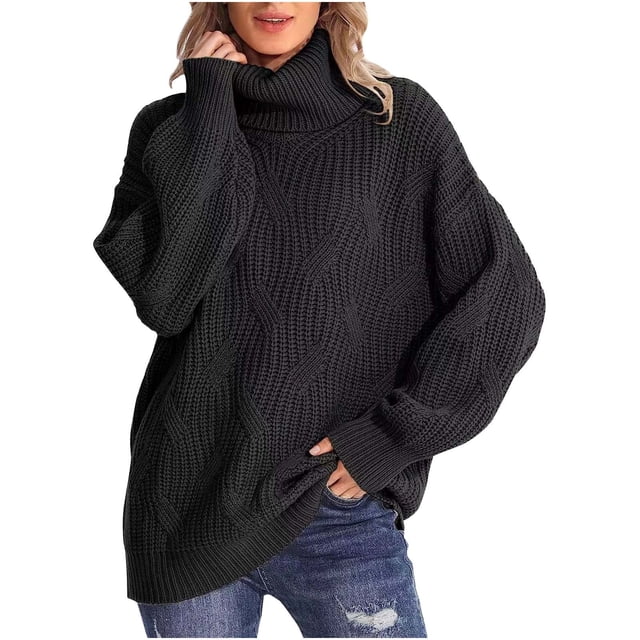 Yuyuzo Pull pour Femmes Col Roulé Manches Longues Pull Tricoté Tops Hiver Décontracté Ample Couleur Unie