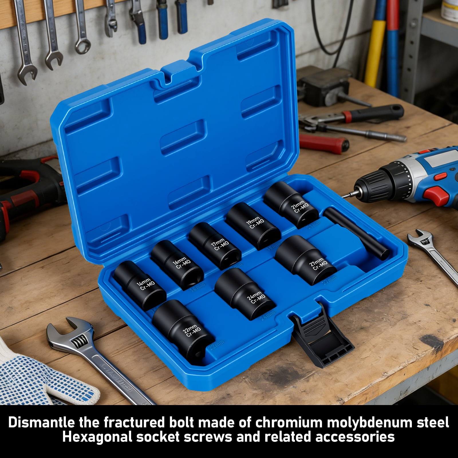 AEVXKHI 9PCS Lug Nut Extractor Set, 1/2" Drive Impact Bolt Remover Socket Tool, Wheel Lock Removal Kit, Easy Out Extractor Set for Damaged, Frozen, Rusted, Rounded-Off Bolts