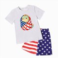 thumbnail image 4 of KPOPLK Girls Summer 2Pcs Outfits Set Clothing Short Sleeve Rainbow Stripe Embroidery and Elastic Waist Shorts Clothes(5-6 Years,Pink), 4 of 4