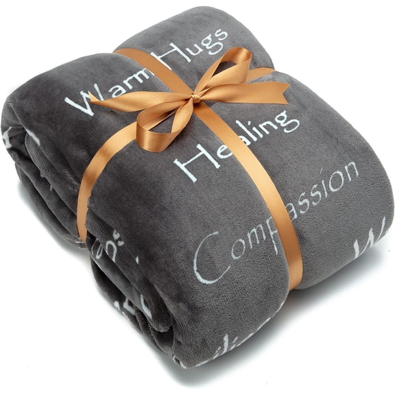 Omsix Premium Sympathy Warm Hugs Gift Throw Blanket - for Positive Energy Love Support Comfort Sympathy - Cancer Chemo Surgery Get Well Gift Blanket - Women Men Friend (60x70 Inches) Gray