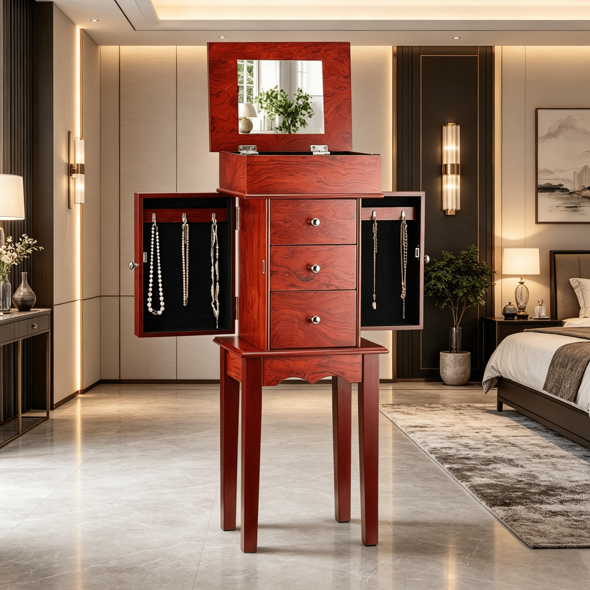 360° Rotating Full Length Mirror Jewelry Armoire, 63-inch