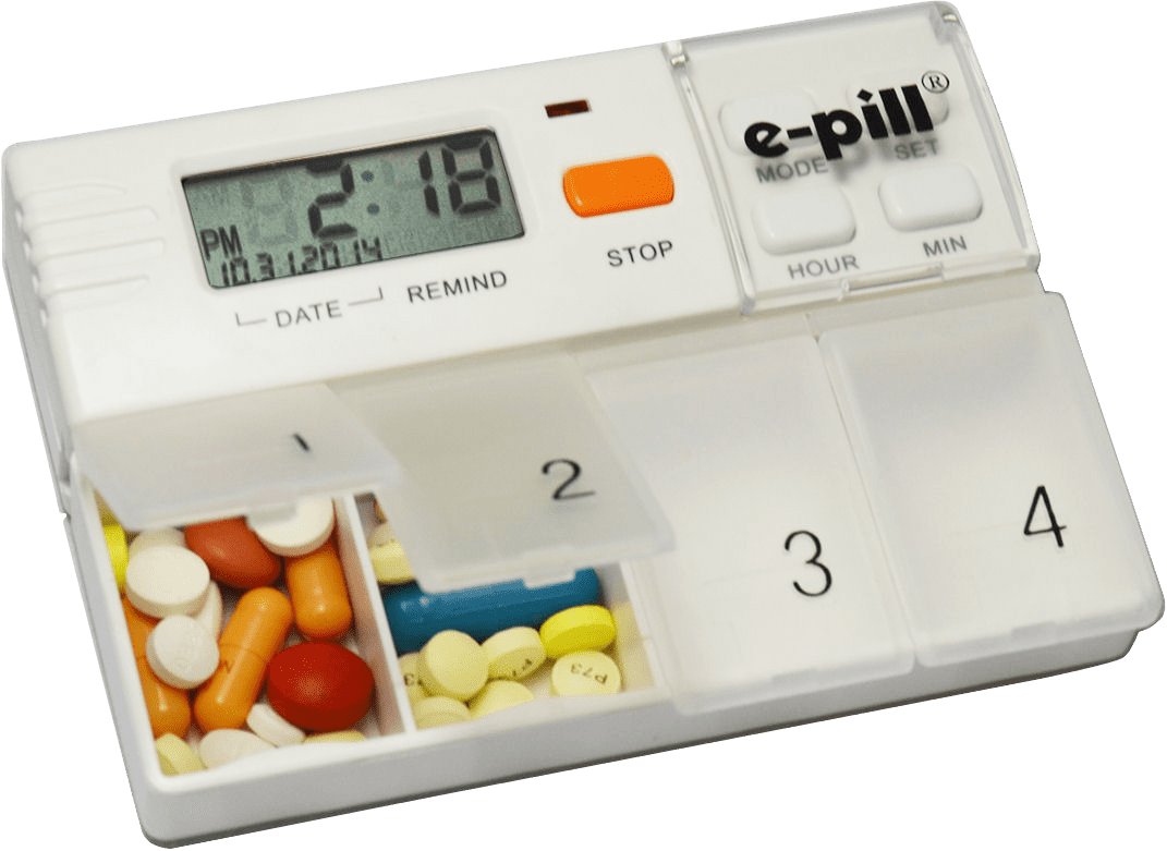 epill MedGlider Reminder with Attached 4 Compartment Pill Box