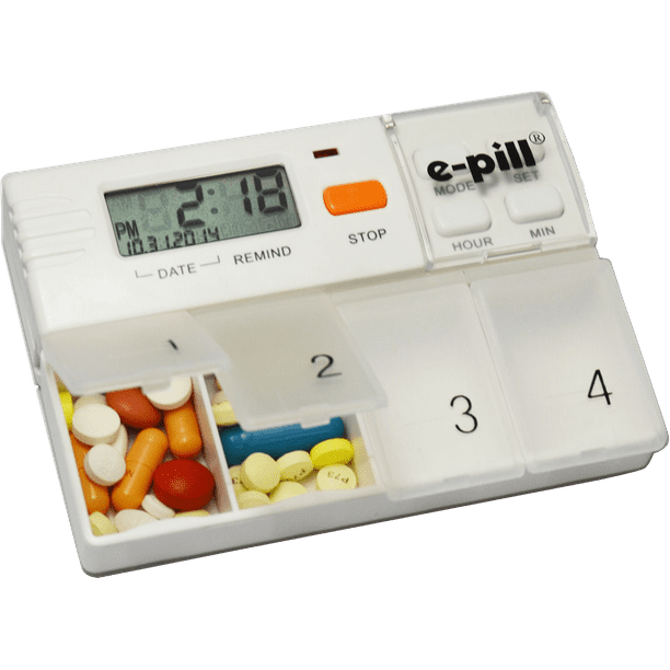 epill MedGlider Reminder with Attached 4 Compartment Pill Box
