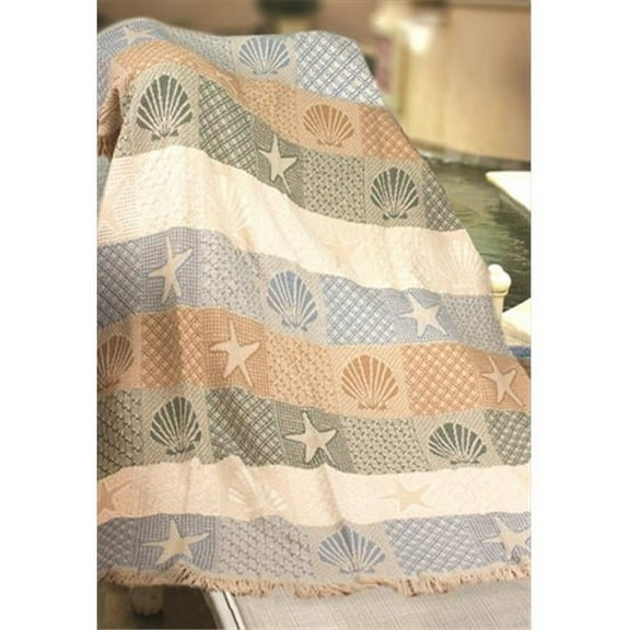 Seashells By The Seashore 2 Layer Throw Blanket Fashionable Jacquard Woven 46 X 60 in.