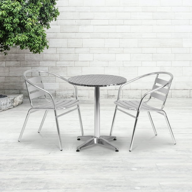 Flash Furniture 23 5 Round Aluminum Indoor Outdoor Table Set With 2 Slat Back Chairs Com Flash Furniture 23 5 Round Aluminum, Round Metal Table And Chairs