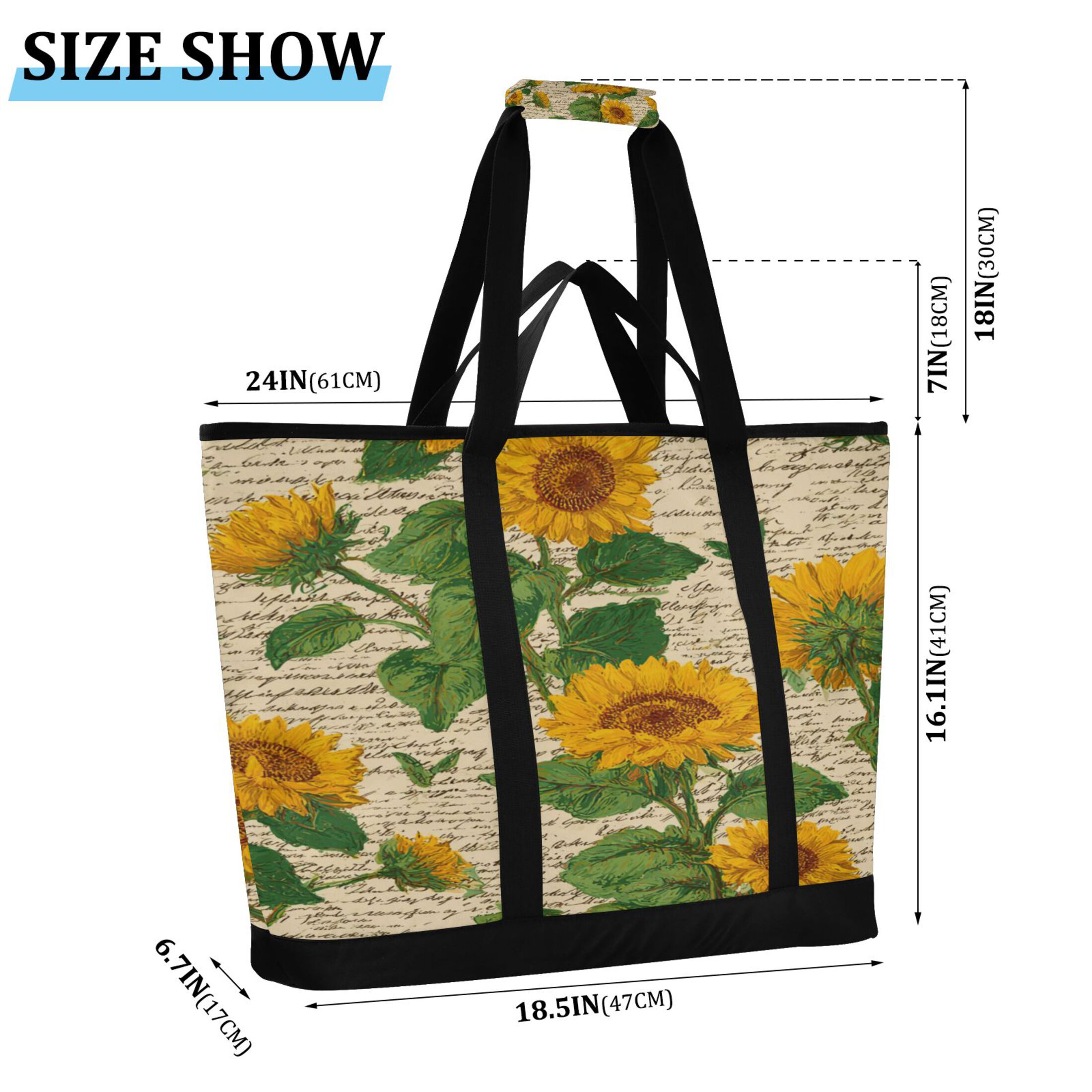 Extra-Large Wide Opening Design Capacity Hand-Held Ice Pack Thickened Insulation Layer For Long-Lasting Cold Retention For Outdoor Shopping Picnics And Camping Retro-chic Sunflowers