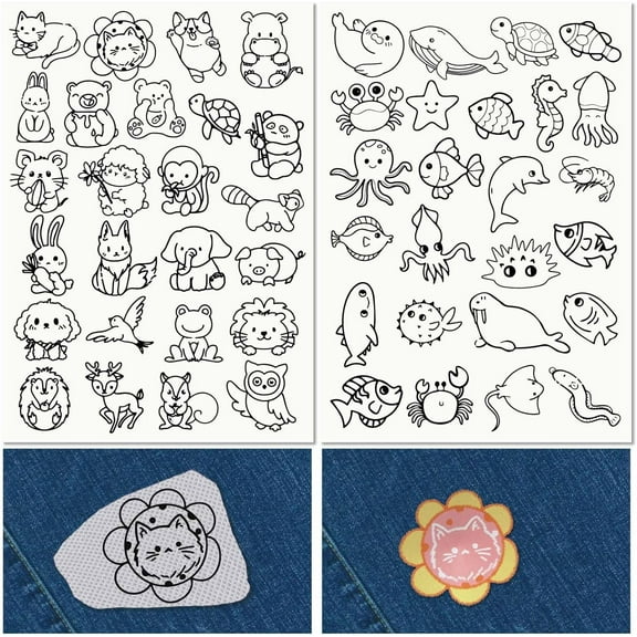 50Pcs Sea Animals Water Soluble Embroidery Patterns Ocean Summer Turtle Hand Sewing Stick and Stitch Transfers Paper Stabilizers Wash Away Pre-Printed Self Adhesive for Cloth Sewing Lovers