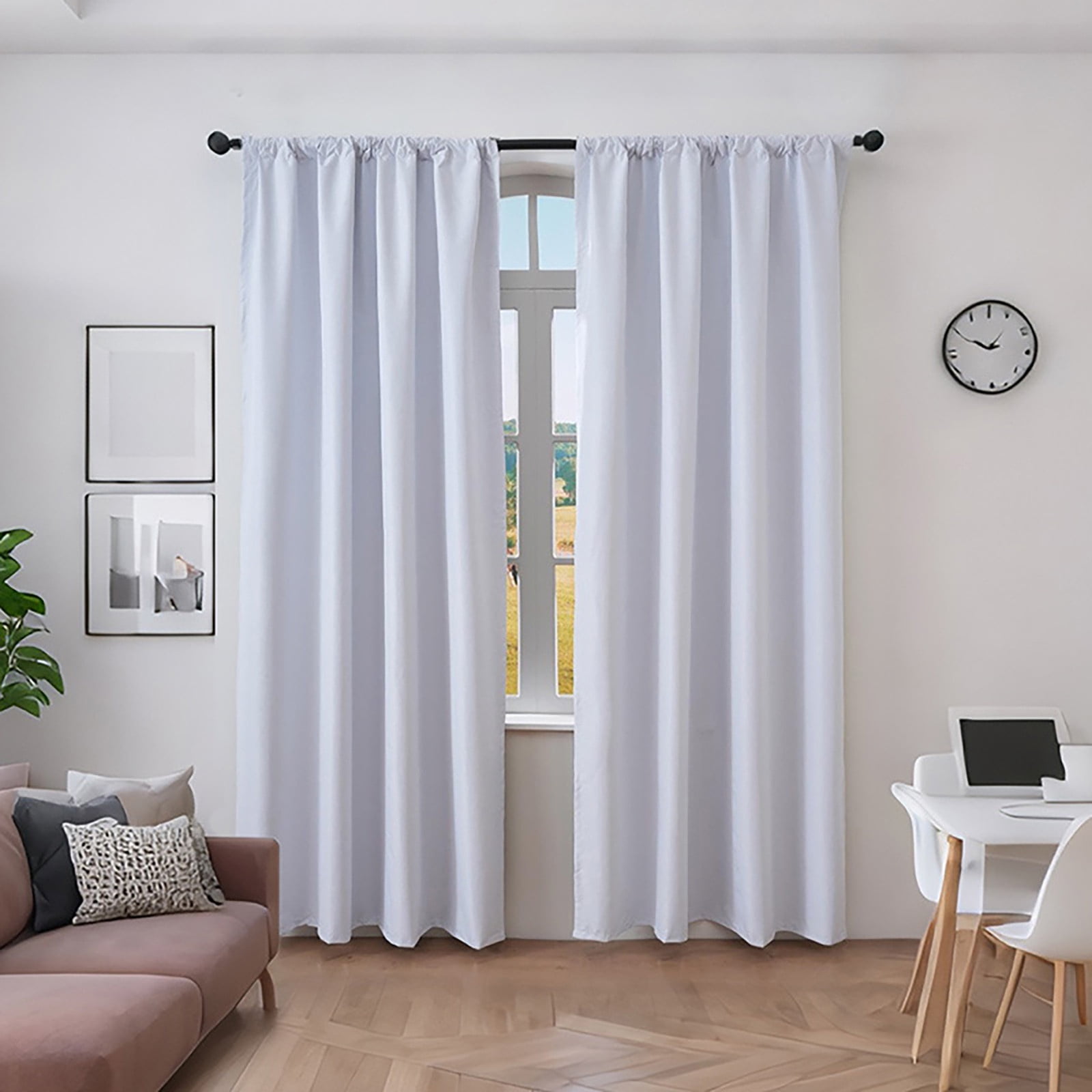 Linen Blackout Curtains 86 Inch Long 2 Panel Set Back Tab Thermal Insulated Light Blocking Curtain for Living Room Black Out Drapes for Bedroom Neutral Rustic Farmhouse 53x86 Length Green