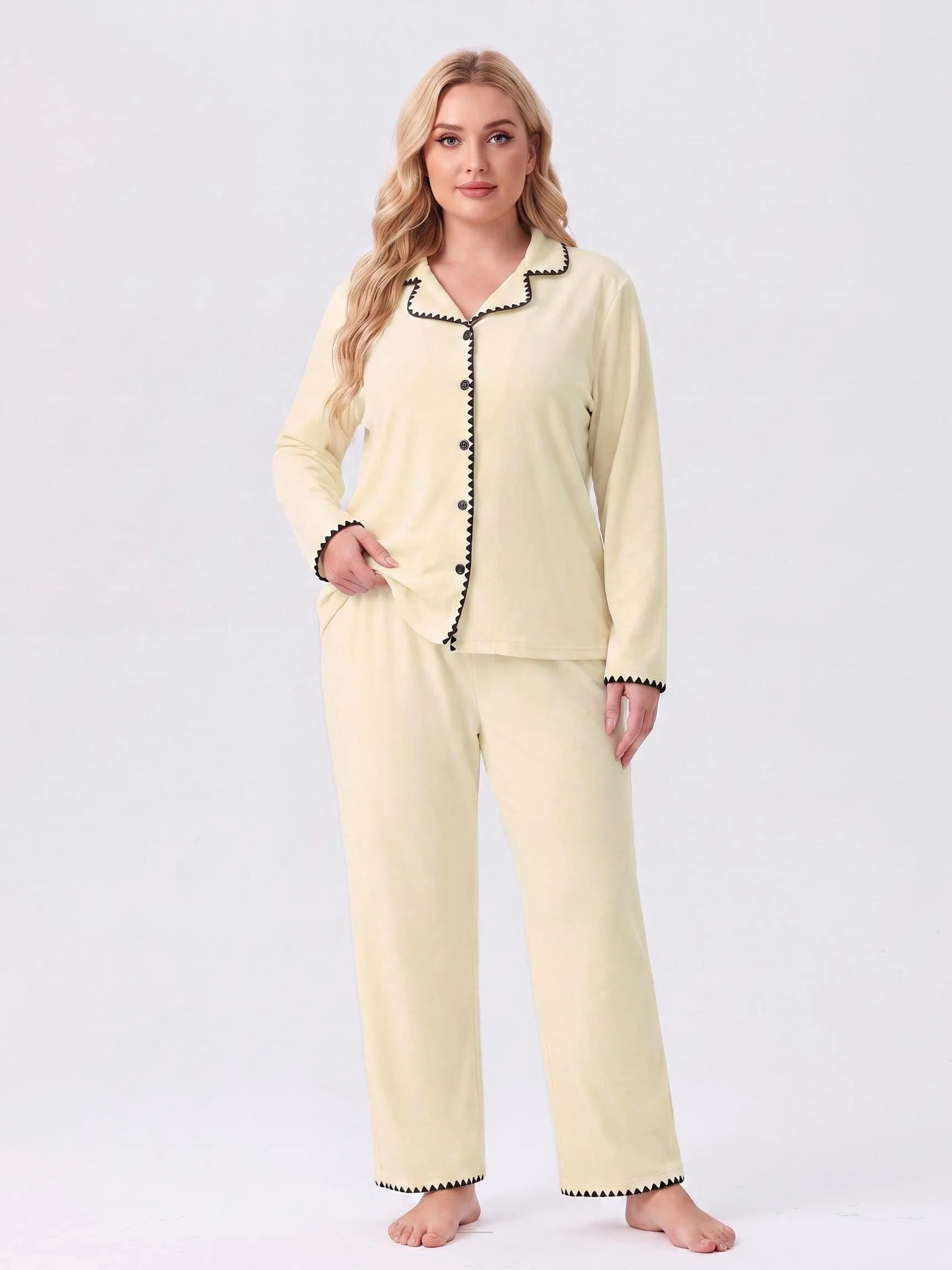 MINTREUS Pajamas for Women Set Warm Fleece Button Up Sleepwear Ultrasoft Pjs Long Sleeve Lounge Sets with Pockets