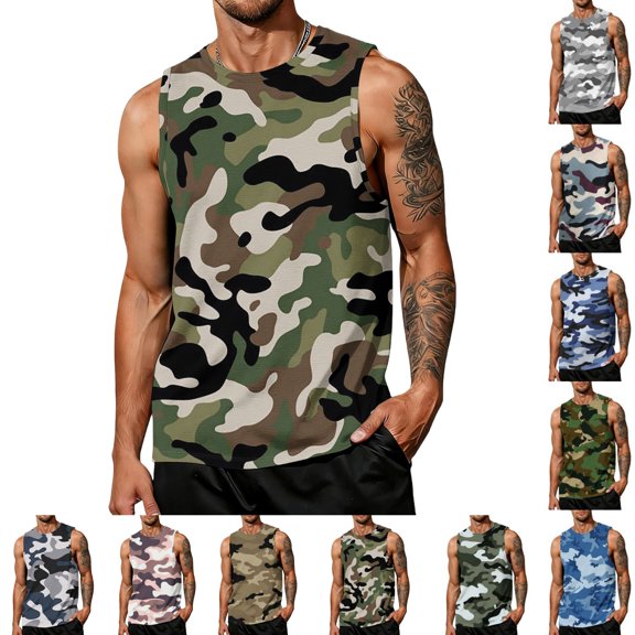 Yifymode Men's Tank Tops Crewneck Trendy Print Casual Sleeveless Shirts Breathable Sport Outdoor Beach Basic Tank Tops